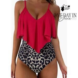 Suuksess Ruffle Leopard One Piece Swimsuit Size XL